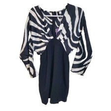Sergio Hudson Zebra Print Long Sleeve Cocktail Dress Black White Pattern XS