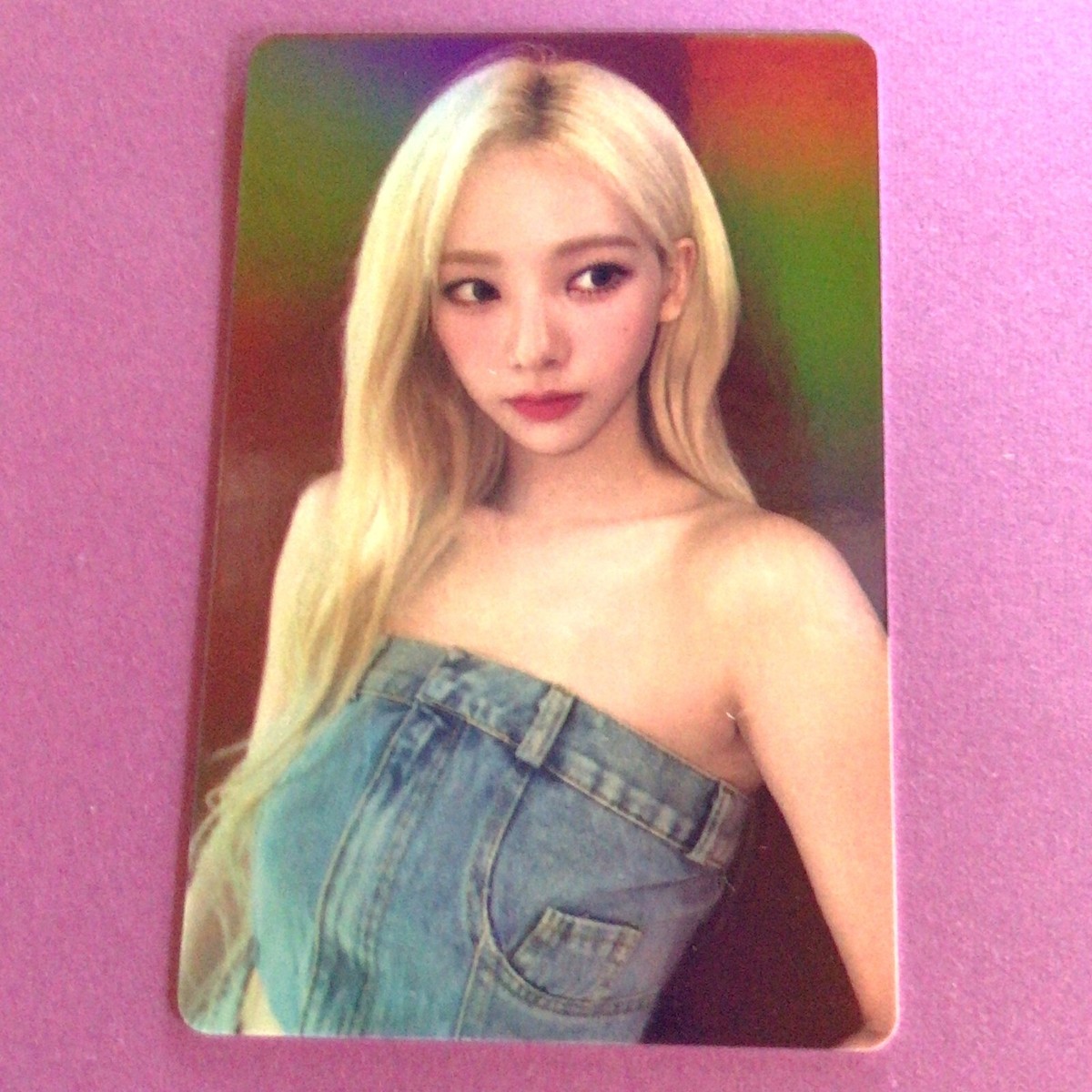 KARINA Aespa TCG 0411 Blonde denim overall dress left Foil KPOP