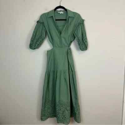 karina grimaldi green dress Shania Kelly Green Knit Fringe Midi Dress