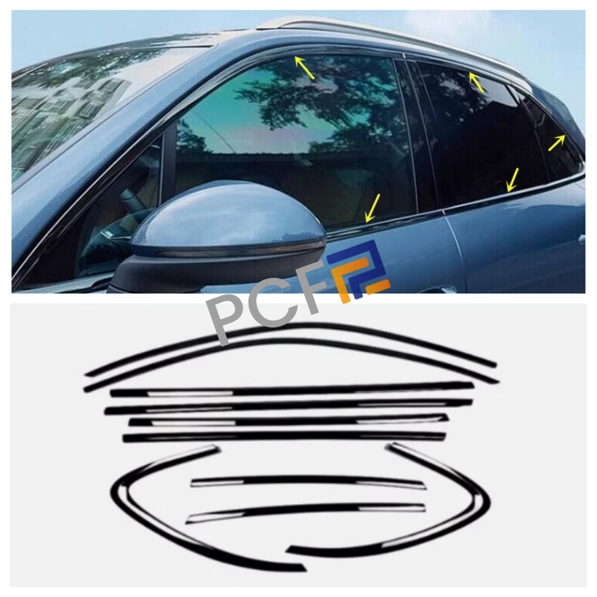 Car Window Frame Cover Strip Trim Black Titanium For Porsche Cayenne 2011-2017