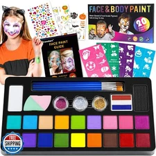 Drawdart Face Painting Kit for Kids - 20 Colors Water Based Non-Toxic Paint W