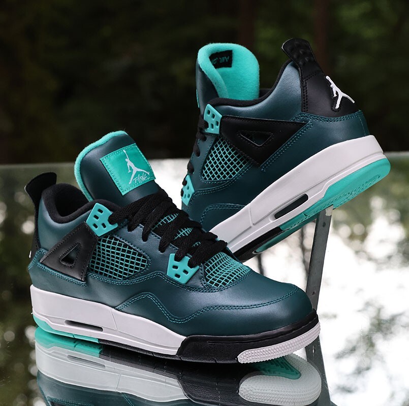 Nike Air Jordan 4 Retro BG Teal 2014 Size 6Y Black Custom 705330