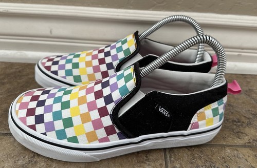 VANS Slip On Multi-colored Checkered Skateboard Shoes Multicolor Missy Sz 5.5 - Picture 2 of 8