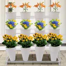 Metal Flower Stand 3 Layers 12 Buckets Flower Rack Display Shelf Indoor/Outdoor