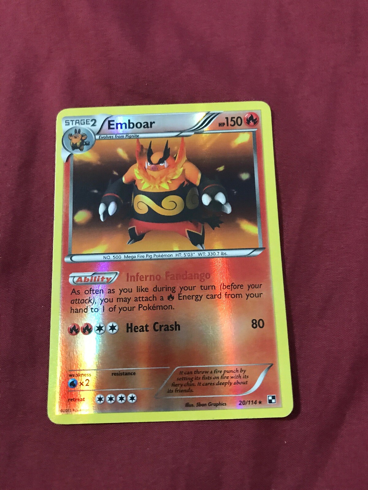 Emboar - 20/114 - Holo Rare Reverse Holo Near Mint Black & White Pokemon