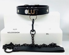 Bdsm black collar set slave leash set sub sissy choker fetish bondage chrome uk