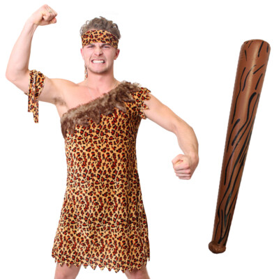 CAVEMAN FANCY DRESS JUNGLE COSTUME OPTIONAL CLUB PREHISTORIC CAVE