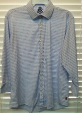 English Laundry 17 1/2 32/33 shirt blue white plaid cotton button long sleeve