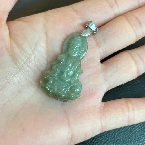 Lady Kwan Yin Quan Yin geschnitzter Buddha natürlicher echter religiöser Jadeanhänger - Bild 5 von 7