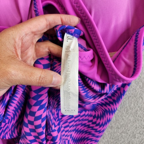 Fabletics Swimsuit Womens XXL Purple Pink Checkered Front Zip Shaping Racerback - Picture 7 of 13