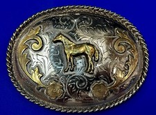 Oversized Standing Horse - Ornate Alpaca Mexico Stamped Quality Belt Buckle