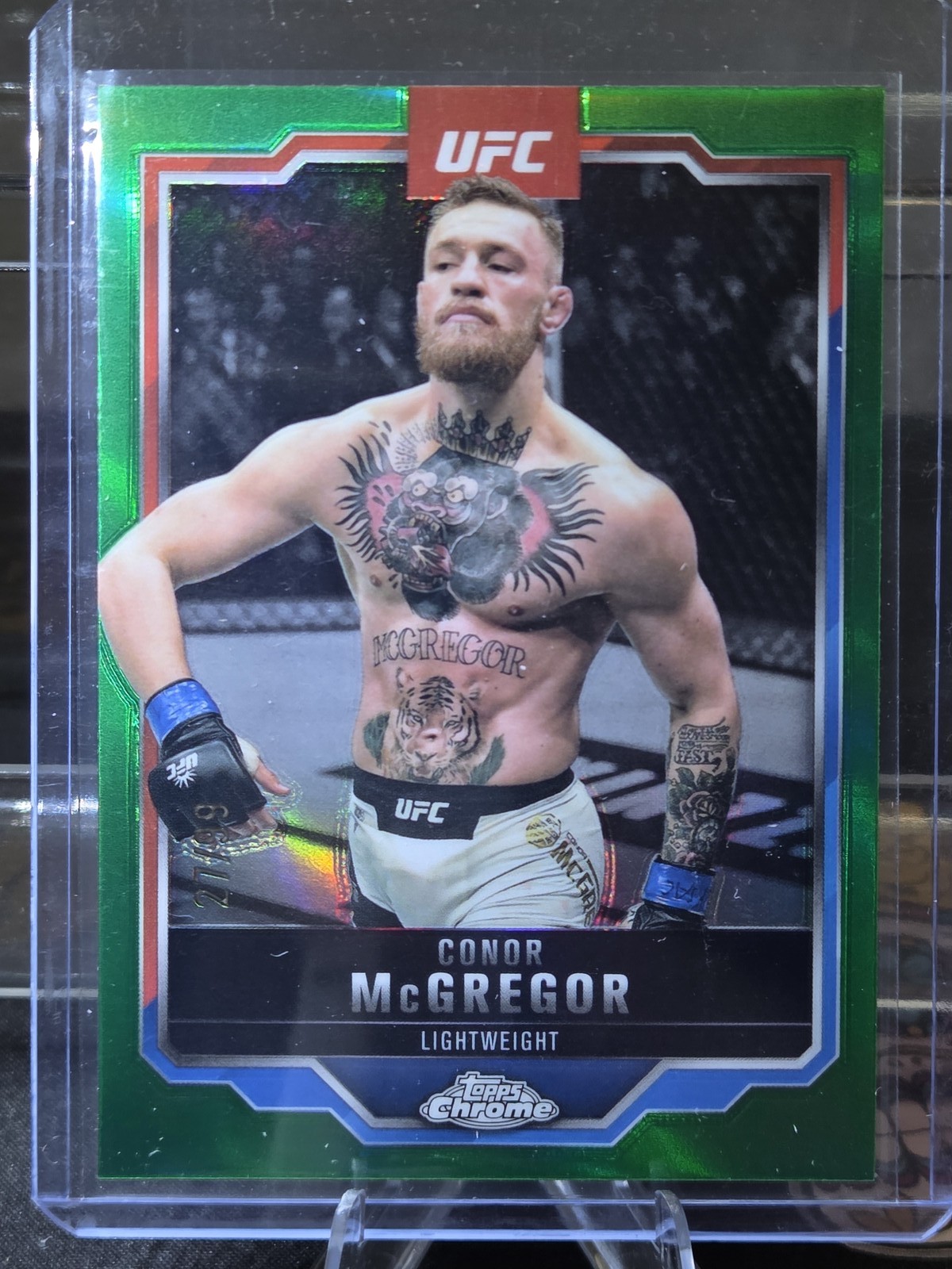 Conor McGregor 2025 Topps Chrome UFC #101 Green Refractor # 27/99