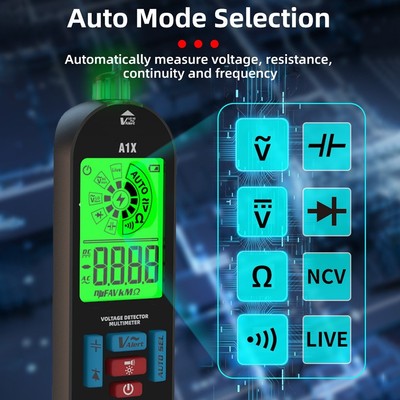 A1X Mini Digital Pen Multimeter Auto Mode Auswahl Distinguish LED Taschenlampe