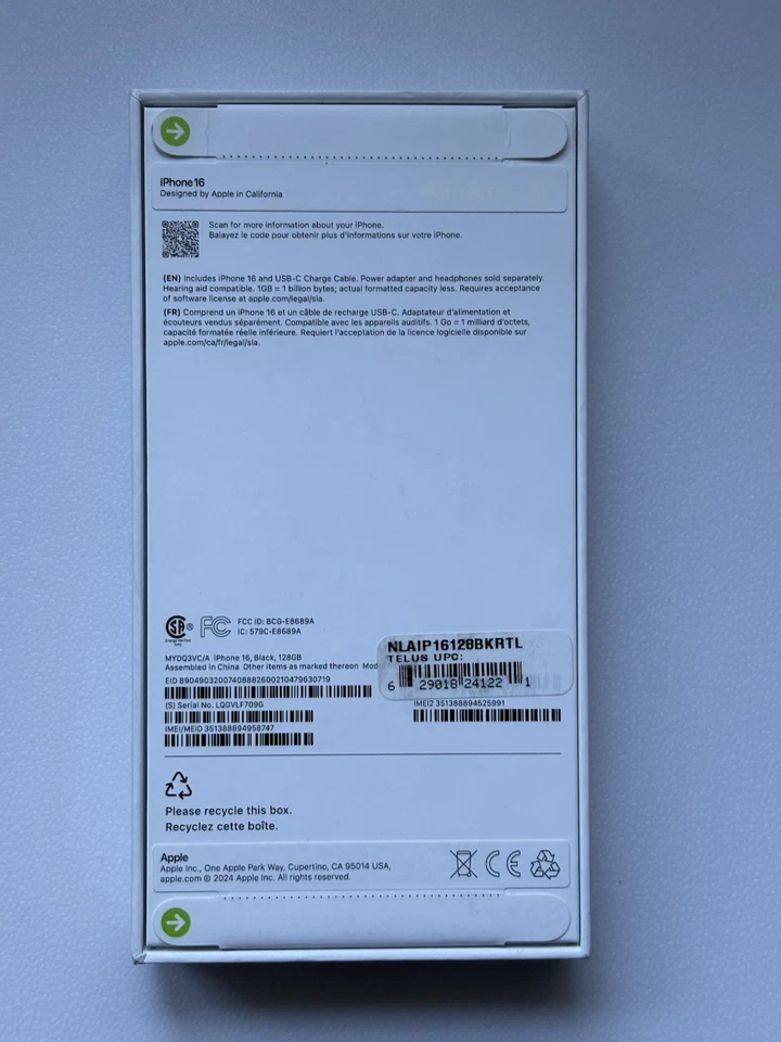 Apple iPhone 16 - Unlocked - Black - 128GB - Brand New In Box One Year Warranty - Image 3 of 4