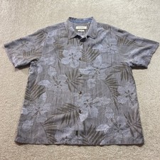 Tommy Bahama Shirt Mens XL 100 Silk Brown Tropical Floral Button Up