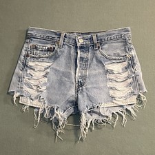 Levis 501 Denim Cutoff Shorts Sz 30 Premium Distressed Light Wash Frayed Grunge