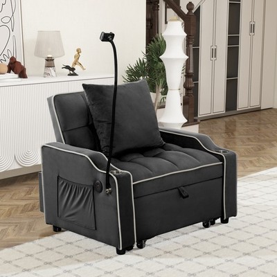 Convertible Single Chair Bed,3 in 1 Velvet Futon Sleeper Sofa Bed with Phone Hol