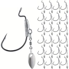 25Pcs Underspin Weighted Swimbait Hooks Spinner Blades Bass Worm Fishing Hooks
