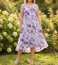 Christopher & Banks Purple Floral Midi Dress Size 22 Lined Summer Event