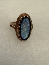 Vintage Estate 10k Yellow Gold Ring OPAL w BLACK ONYX doublet sz 3.5 damaged