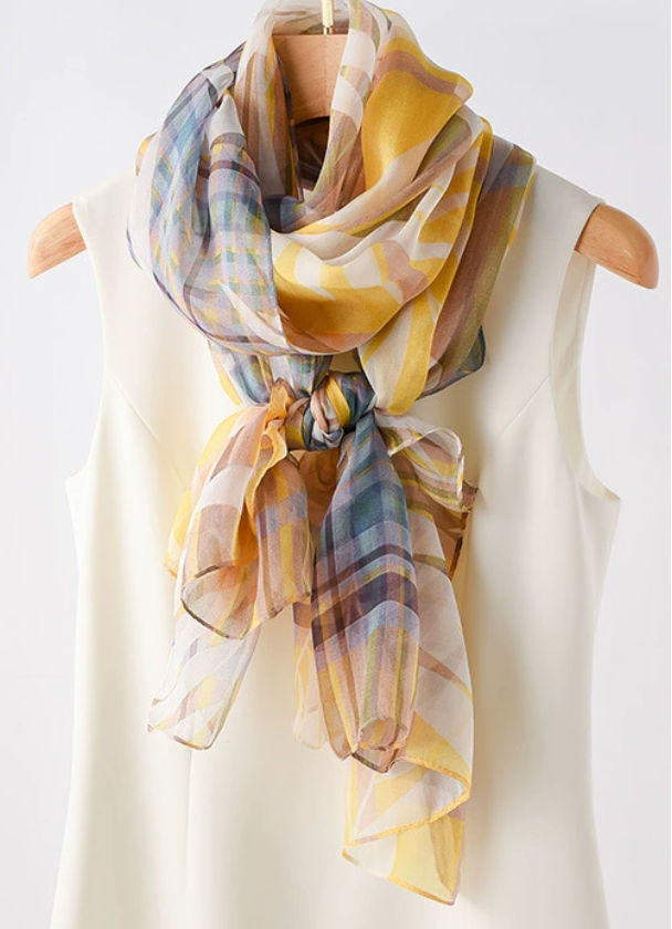 100% Silk Mulberry Red Grid Print Bandana Scarf Wrap 178x110cm