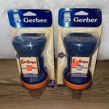 Vintage 2004 Gerber Fun Grips Blue Orange 10oz Spill Proof Cups NOS NEW