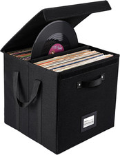2 Vinyl Record Storage Cubes-13 Inch Linen Texture Case w Lid-Holds 120 -NIB