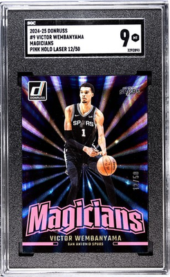 #ad 2024 25 Donruss Victor Wembanyama Magicians #9 Pink Holo Laser 12 50 SGC 9 POP 1 $129.99