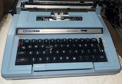 Vintage Smith Corona Electra C/T 3L Electric Typewriter Blue SCM Correction
