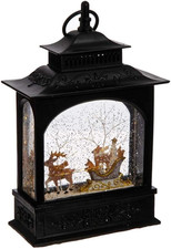 Lighted Reindeer and Animals in Sleigh Christmas Water Snow Glitter Globe Lanter