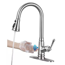 Touchless Single Handle Deck Mount Gooseneck Pull down Sprayer Kitchen Faucet wi