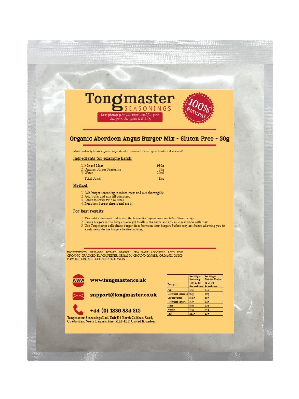 Organic Aberdeen Angus Burger Mix - Gluten Free - 50g