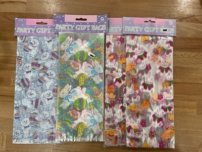 Lot Of 4 (2-25ct, 2-12ct) Easter  Bunny Cellophane Party Bags 5 w X 11.5  U31