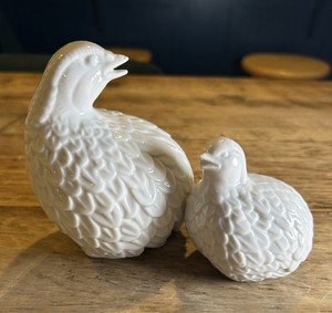 Vintage White Ceramic Quail Pair Figurines Glossy Mid Century Bird Decor Set