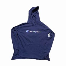 Champion Hoodie Women s Small Navy Script Logo Pullover Sweatshirt Athleisure