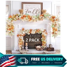 2 Pack 6ft Fall Garland Outdoor Indoor Autumn Leaves Decor for Mantle Porch F...