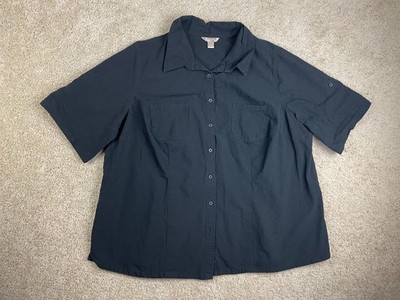 White Stag Button Up Shirt Womens 3X/22-24W Pockets Short Sleeves Casual Black