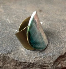 Teal Ceramic Adjustable Cocktail Statement Wide Band Ring