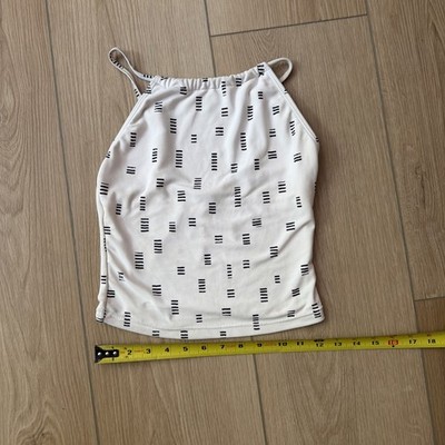 Janela Bay Tankini Top Size Xxs Extra Extra Small White Black Geometric Stripes