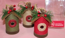 (3) Rustic Bird House Ornaments 5" Winter Wonder Non-Breakable
