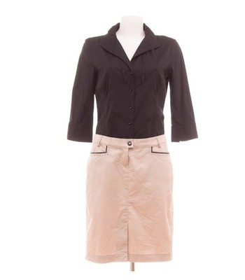 RIANI Damen Kleid Gr. 38 2-in-1 Look 3/4 Arm Business Schwarz Beige Baumwolle