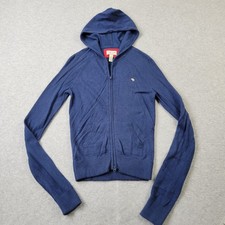 Abercrombie Fitch Hoodie Womens Medium Blue Nylon Embroidery Full Zip Pockets
