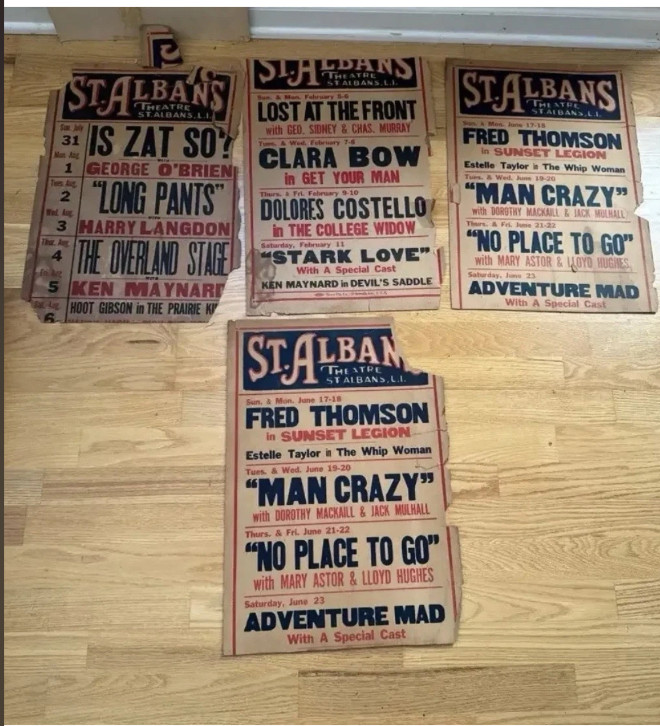 Super Rare Set of 4 Early Movie Billboards from the St. Albans Theater in NY!