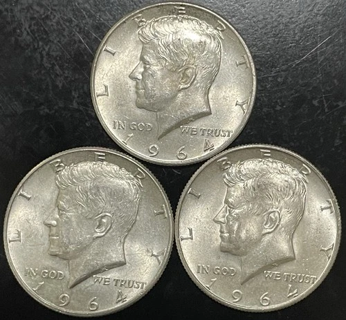 Kennedy Half Dollar Lot of  3 -1964D- AU+/UNC- 90%-