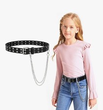 Double Grommet Belt for Girls and Boys Black One Size