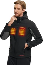 CONQUECO Men's Heated Jacket Soft Shell Hoodie Jacket w/Battery for Outdoors
