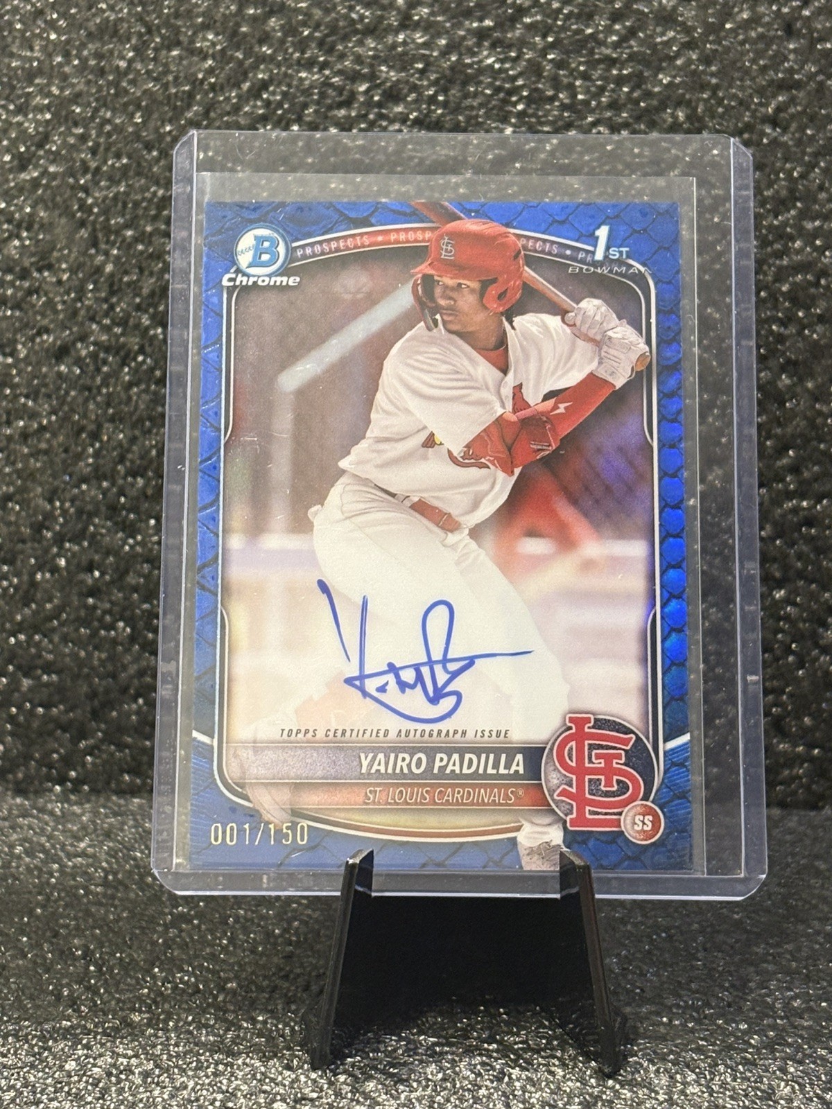 YAIRO PADILLA 2025 BOWMAN CHROME 1ST BLUE REPTILIAN AUTO #'d 001/150