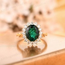 4.98 Ct Oval Cut Natural Emerald Diamond Anniversary Ring 925 Sterling Silver 7