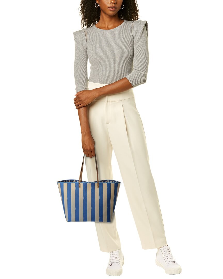 Fendi Roll Large Reversible Leather-Trim Tote Women's Blue thumbnail 4