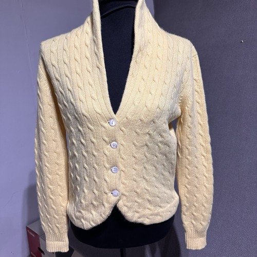 McCulley's Pure Cashmere Cardigan Womens S Sweater Yellow Vintage Scotland - Image 1